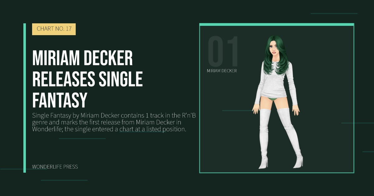 Wonderlife Press: Miriam Decker releases single Fantasy. artist portrait. CHART NO. 17.