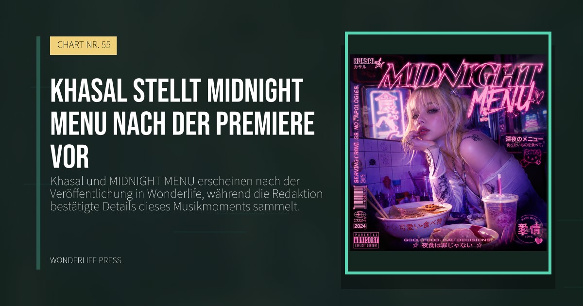Wonderlife Press: Khasal stellt MIDNIGHT MENU nach der Premiere vor. Veröffentlichungscover. CHART NR. 55.