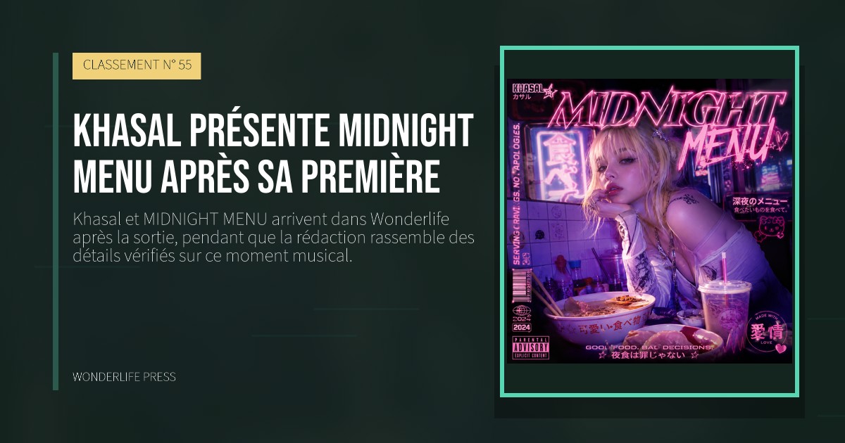 Wonderlife Press: Khasal présente MIDNIGHT MENU après sa première. pochette de la sortie. CLASSEMENT N° 55.