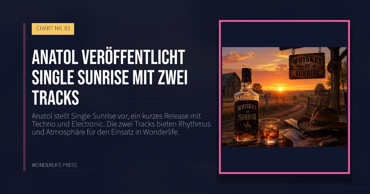 Wonderlife Press: Anatol veröffentlicht single Sunrise mit zwei tracks. Veröffentlichungscover. CHART NR. 83.