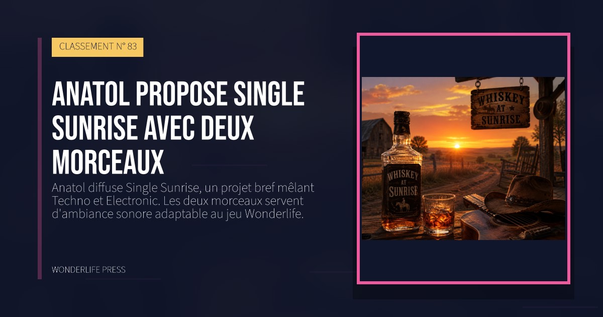 Wonderlife Press: Anatol propose single Sunrise avec deux morceaux. pochette de la sortie. CLASSEMENT N° 83.