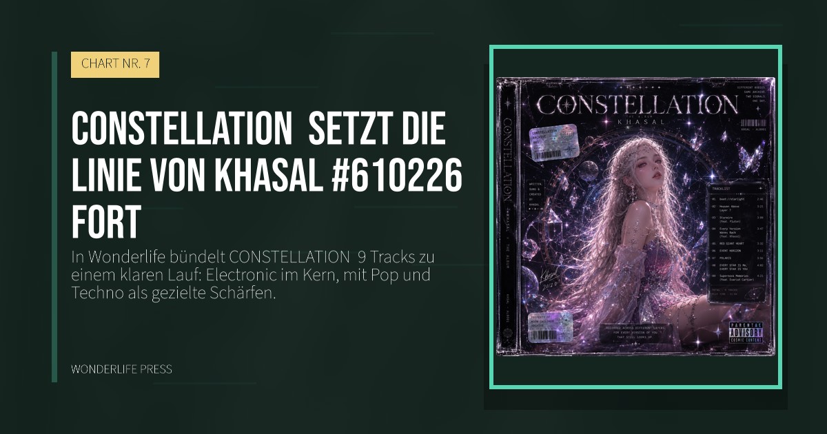 Wonderlife Press: CONSTELLATION  setzt die Linie von Khasal #610226 fort. Veröffentlichungscover. CHART NR. 7.
