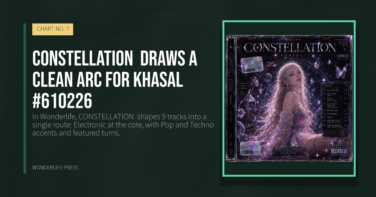 Wonderlife Press: CONSTELLATION  draws a clean arc for Khasal #610226. release artwork. CHART NO. 7.