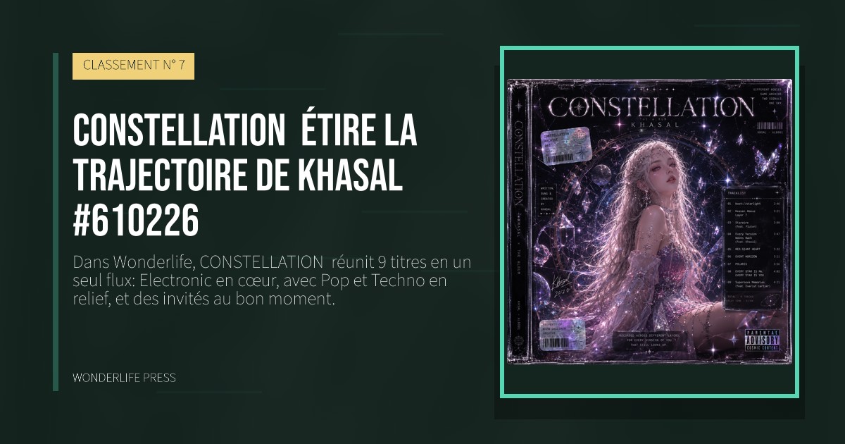 Wonderlife Press: CONSTELLATION  étire la trajectoire de Khasal #610226. pochette de la sortie. CLASSEMENT N° 7.