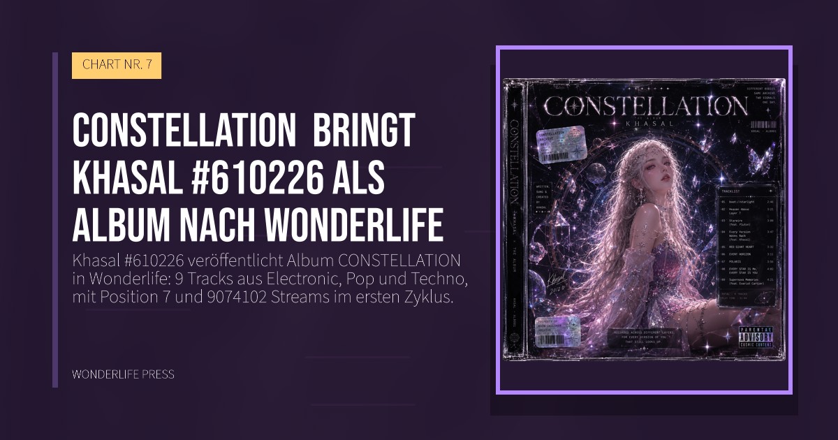 Wonderlife Press: CONSTELLATION  bringt Khasal #610226 als album nach Wonderlife. Veröffentlichungscover. CHART NR. 7.
