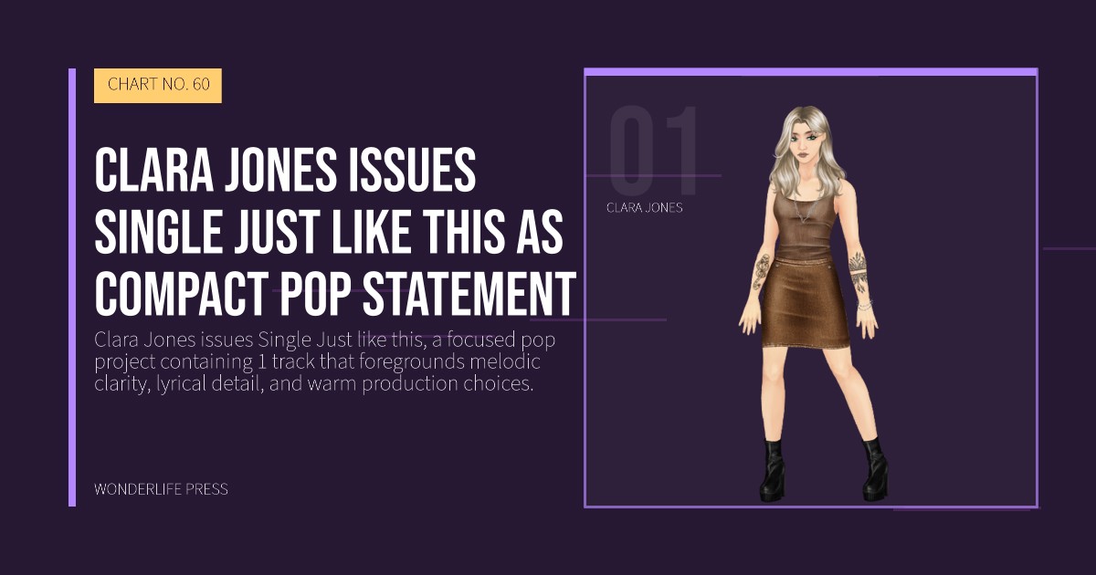 Wonderlife Press: Clara Jones issues Single Just like this as compact pop statement. artist portrait. CHART NO. 60.