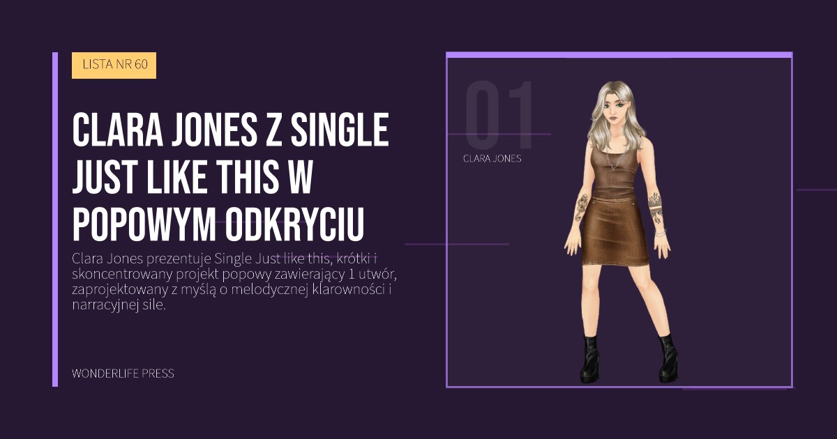 Wonderlife Press: Clara Jones z Single Just like this w popowym odkryciu. portret artystów. LISTA NR 60.