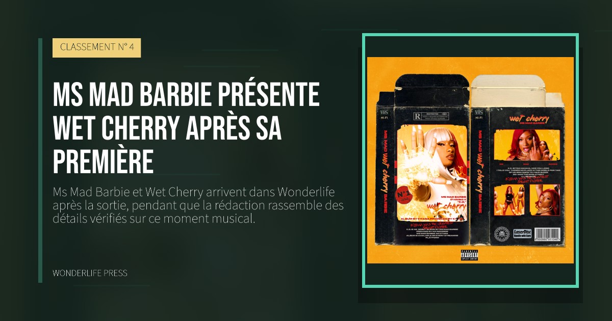 Wonderlife Press: Ms Mad Barbie présente Wet Cherry après sa première. pochette de la sortie. CLASSEMENT N° 4.