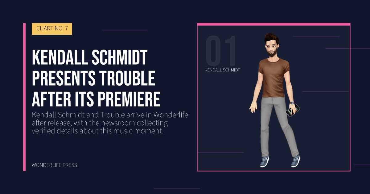 Wonderlife Press: Kendall Schmidt presents Trouble after its premiere. artist portrait. CHART NO. 7.