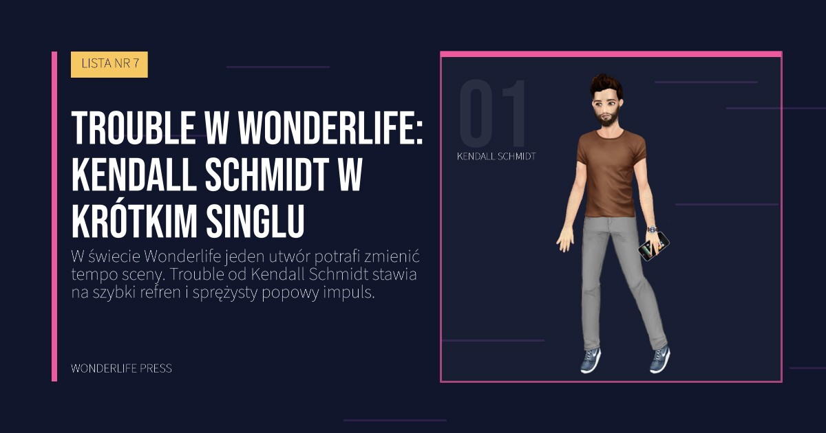 Wonderlife Press: Trouble w Wonderlife: Kendall Schmidt w krótkim singlu. portret artystów. LISTA NR 7.