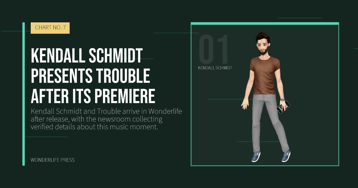 Wonderlife Press: Kendall Schmidt presents Trouble after its premiere. artist portrait. CHART NO. 7.