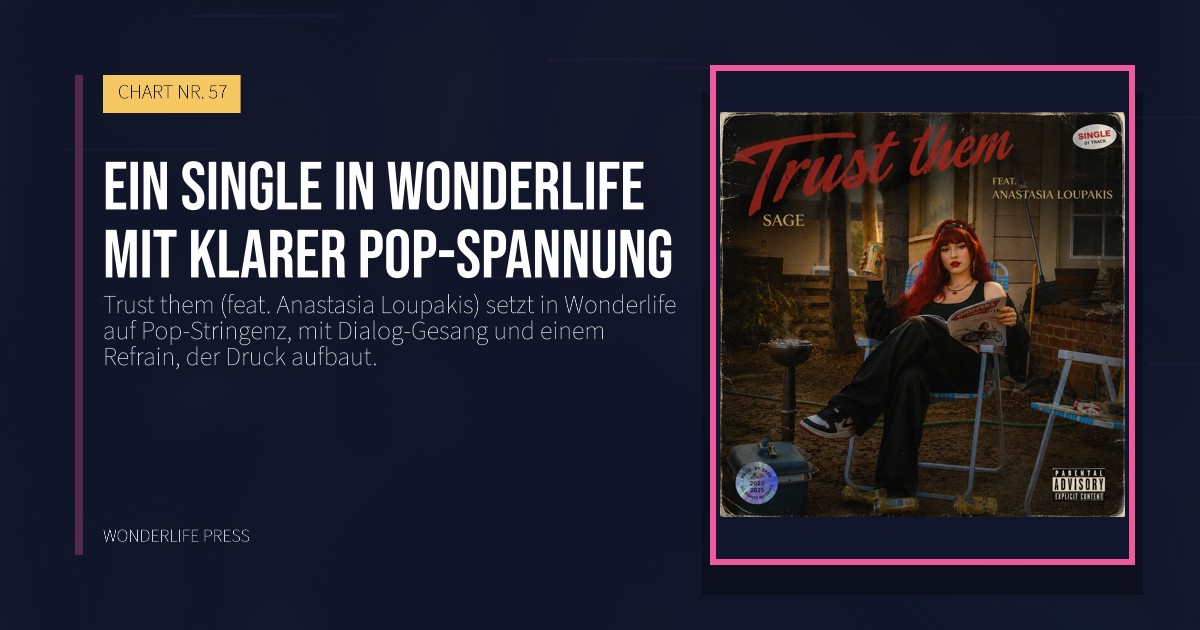 Wonderlife Press: Ein Single in Wonderlife mit klarer Pop-Spannung. Veröffentlichungscover. CHART NR. 57.
