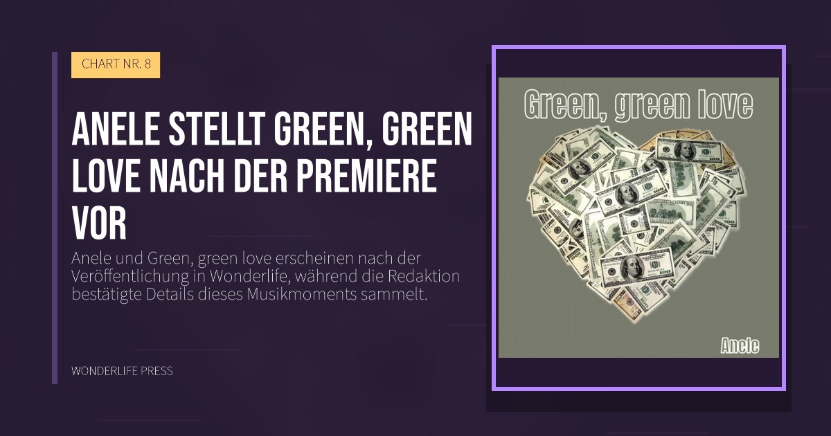 Wonderlife Press: Anele stellt Green, green love nach der Premiere vor. Veröffentlichungscover. CHART NR. 8.