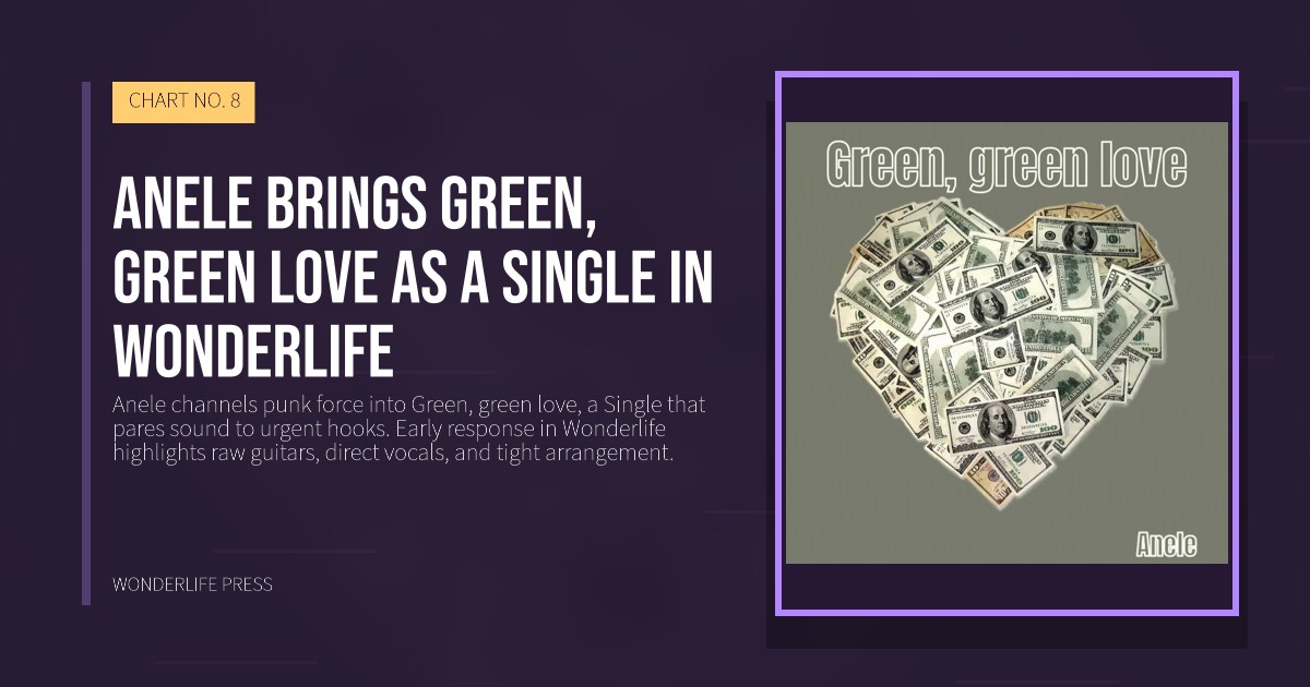 Wonderlife Press: Anele brings Green, green love as a Single in Wonderlife. release artwork. CHART NO. 8.