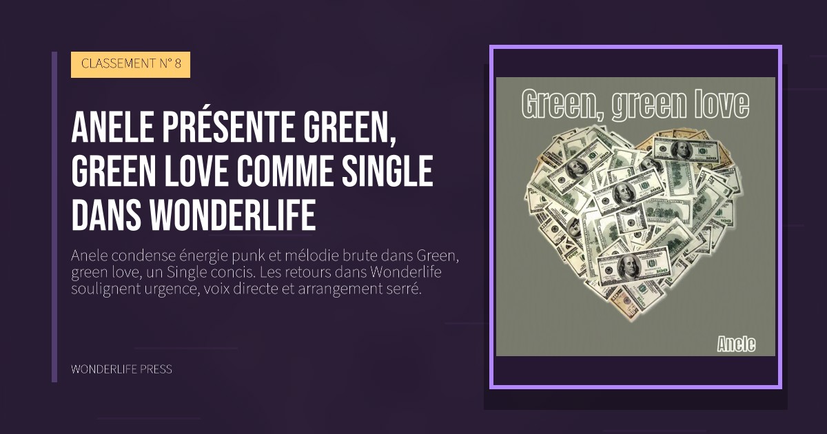 Wonderlife Press: Anele présente Green, green love comme Single dans Wonderlife. pochette de la sortie. CLASSEMENT N° 8.