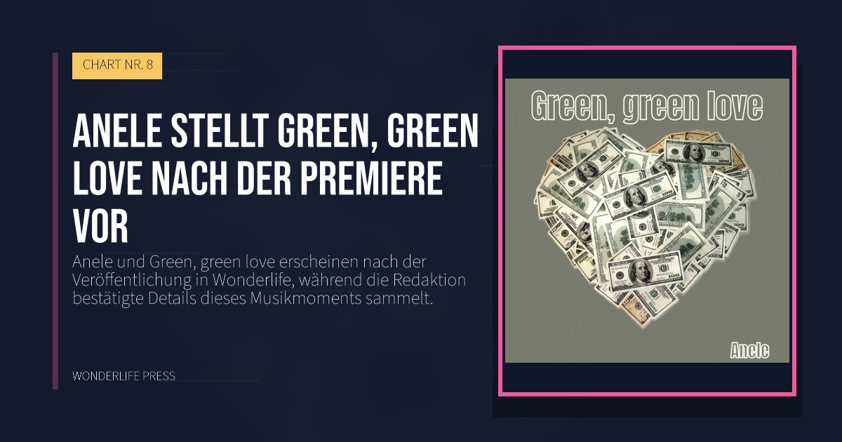 Wonderlife Press: Anele stellt Green, green love nach der Premiere vor. Veröffentlichungscover. CHART NR. 8.