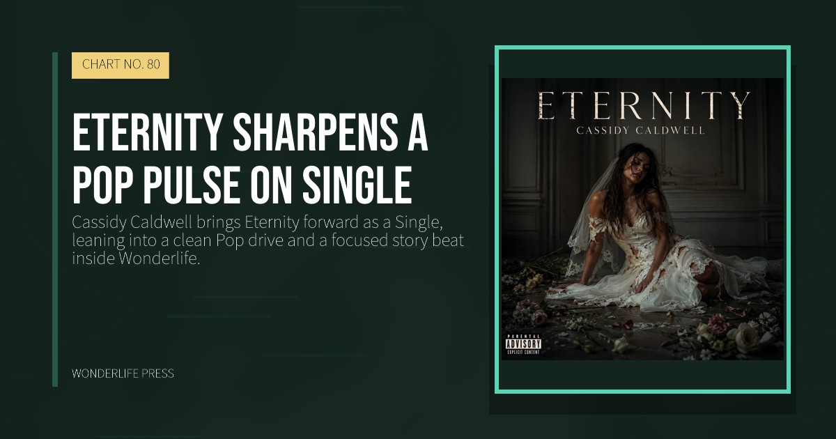 Wonderlife Press: Eternity sharpens a Pop pulse on Single. release artwork. CHART NO. 80.