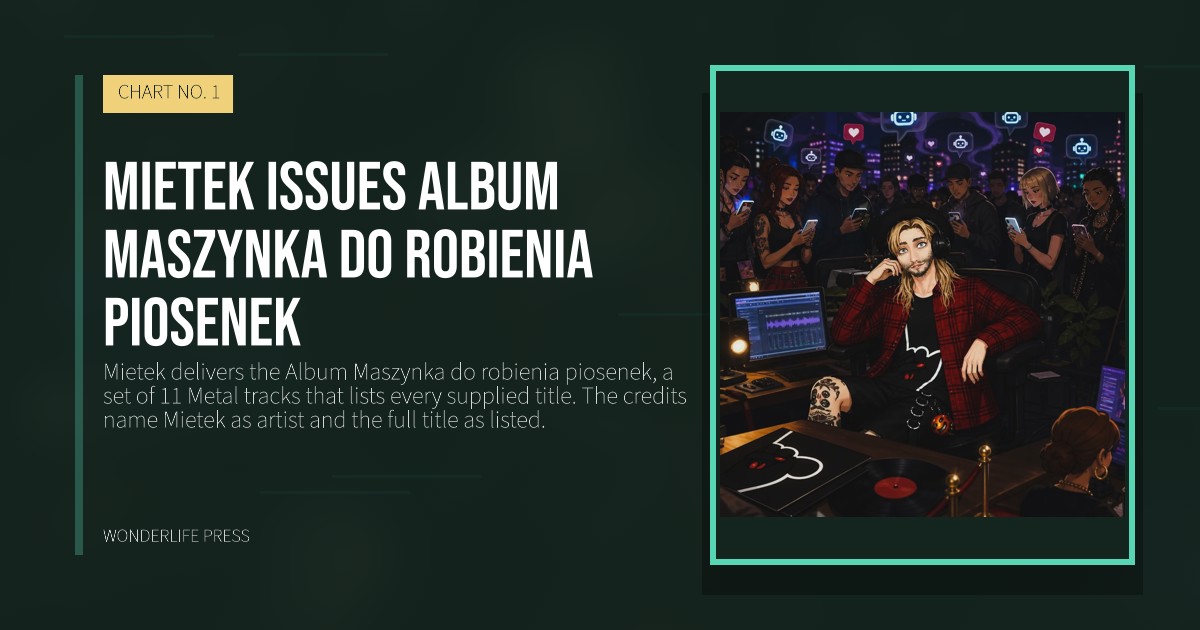 Wonderlife Press: Mietek issues Album Maszynka do robienia piosenek. release artwork. CHART NO. 1.