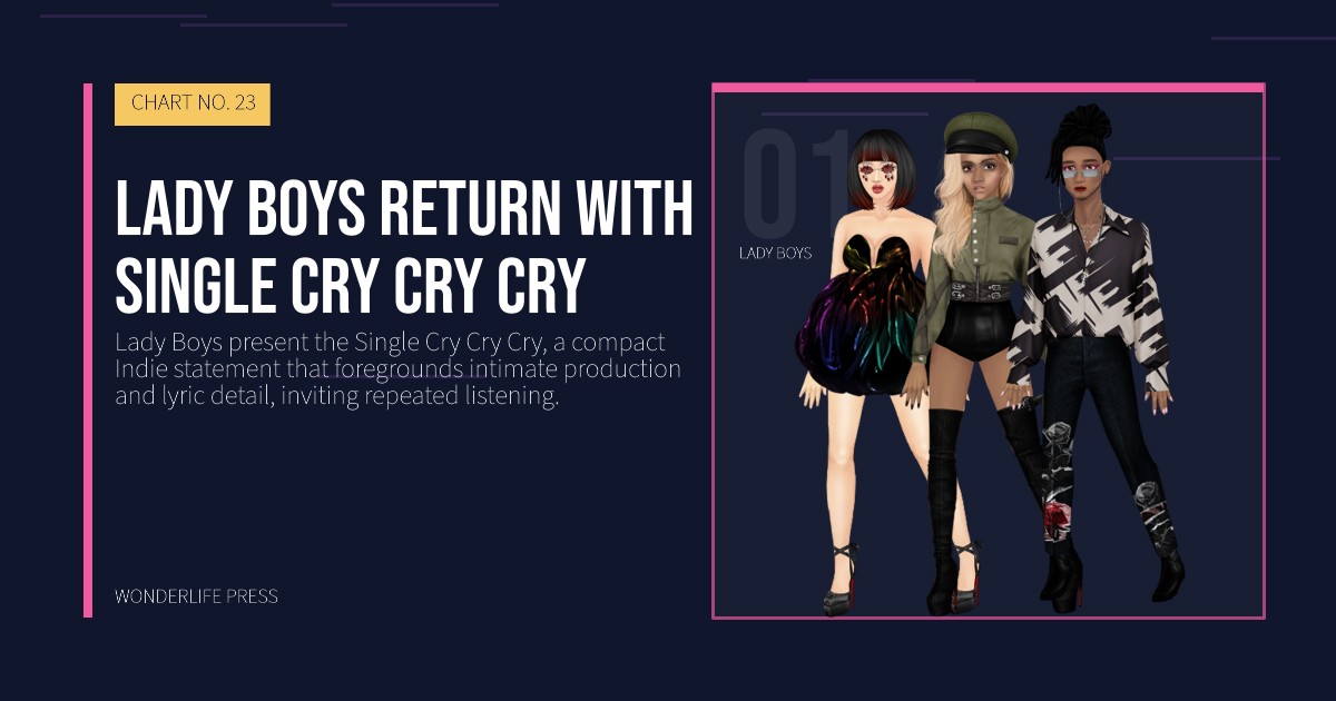 Wonderlife Press: Lady Boys return with Single Cry Cry Cry. artist portrait. CHART NO. 23.