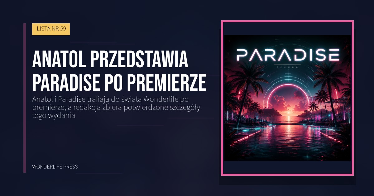 Wonderlife Press: Anatol przedstawia Paradise po premierze. okładka wydawnictwa. LISTA NR 59.
