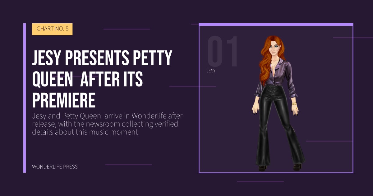 Wonderlife Press: Jesy presents Petty Queen  after its premiere. artist portrait. CHART NO. 5.