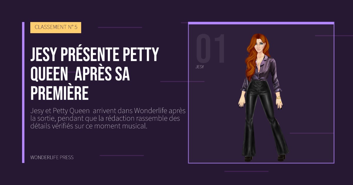 Wonderlife Press: Jesy présente Petty Queen  après sa première. portrait des artistes. CLASSEMENT N° 5.