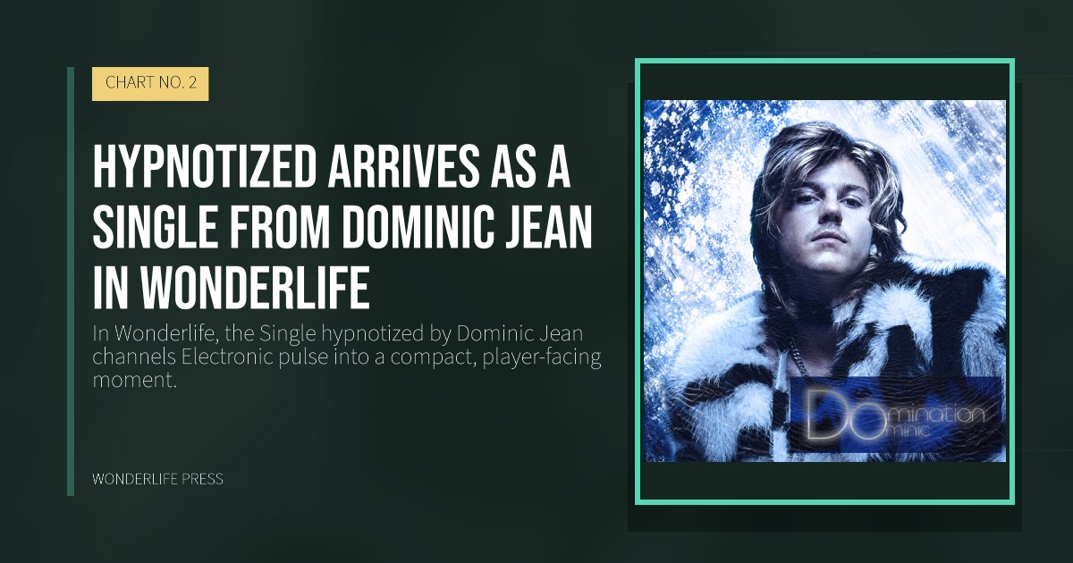 Wonderlife Press: Hypnotized arrives as a Single from Dominic Jean in Wonderlife. release artwork. CHART NO. 2.