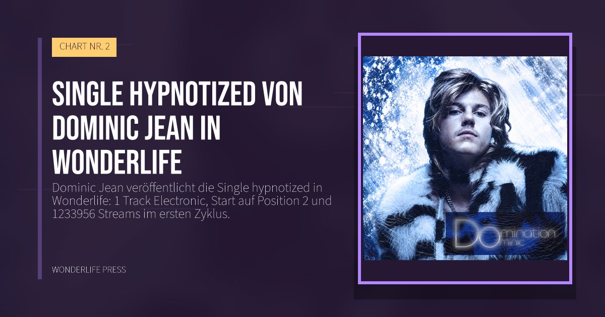 Wonderlife Press: Single hypnotized von Dominic Jean in Wonderlife. Veröffentlichungscover. CHART NR. 2.