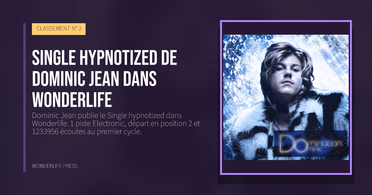 Wonderlife Press: Single hypnotized de Dominic Jean dans Wonderlife. pochette de la sortie. CLASSEMENT N° 2.