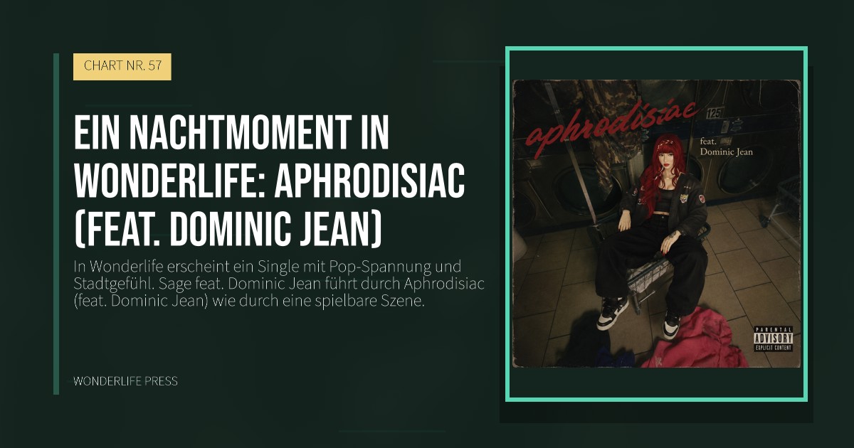 Wonderlife Press: Ein Nachtmoment in Wonderlife: Aphrodisiac (feat. Dominic Jean). Veröffentlichungscover. CHART NR. 57.
