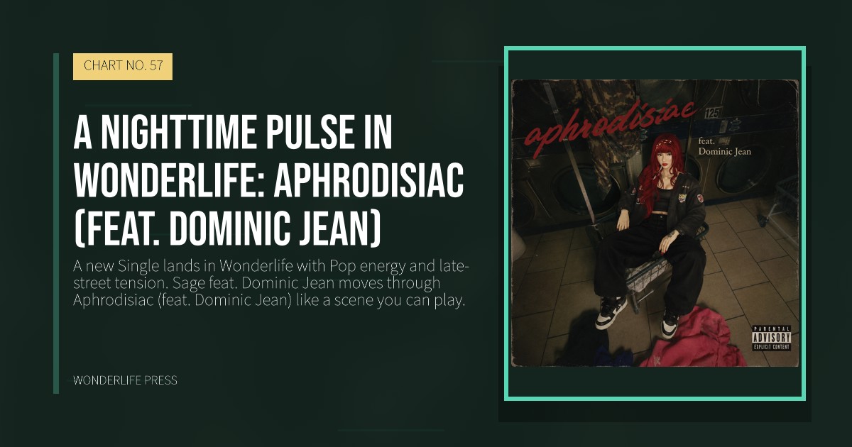 Wonderlife Press: A nighttime pulse in Wonderlife: Aphrodisiac (feat. Dominic Jean). release artwork. CHART NO. 57.