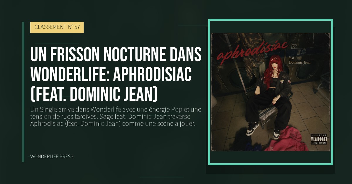Wonderlife Press: Un frisson nocturne dans Wonderlife: Aphrodisiac (feat. Dominic Jean). pochette de la sortie. CLASSEMENT N° 57.