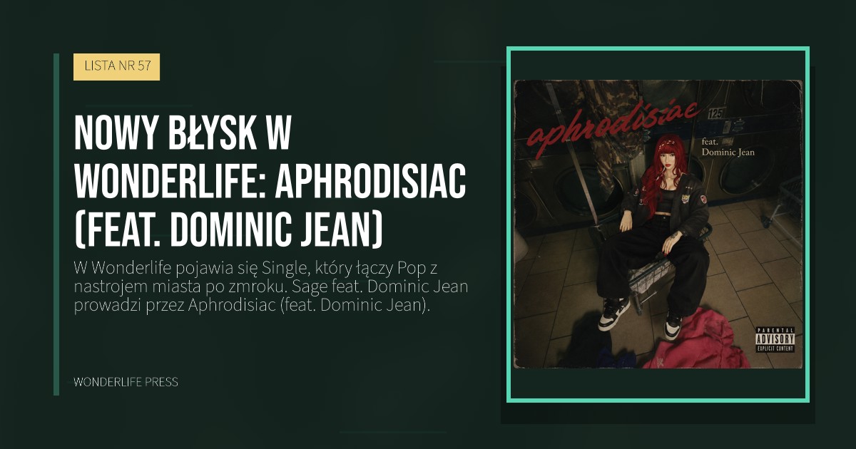 Wonderlife Press: Nowy błysk w Wonderlife: Aphrodisiac (feat. Dominic Jean). okładka wydawnictwa. LISTA NR 57.