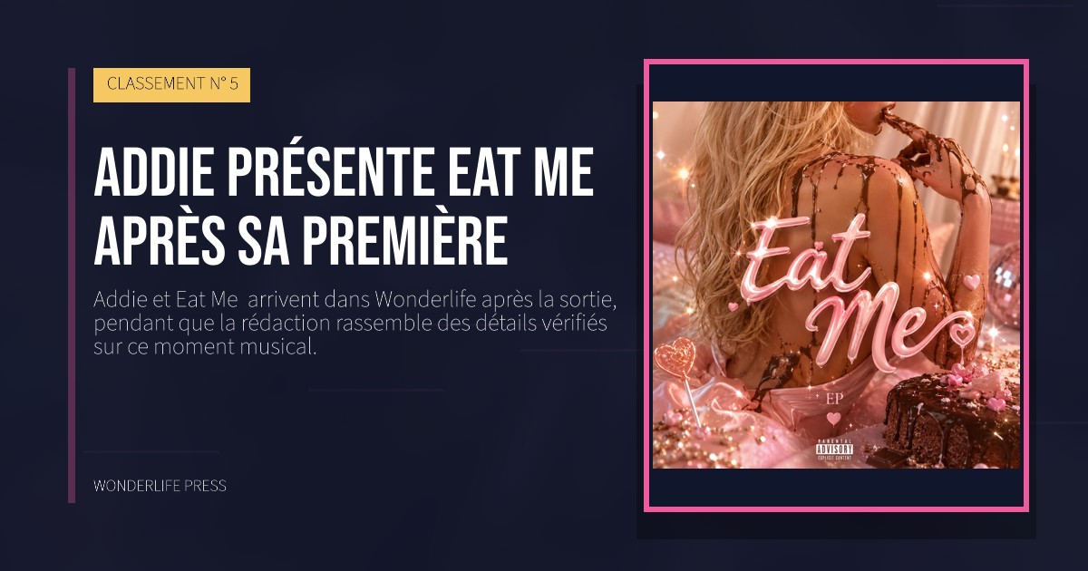 Wonderlife Press: Addie présente Eat Me  après sa première. pochette de la sortie. CLASSEMENT N° 5.