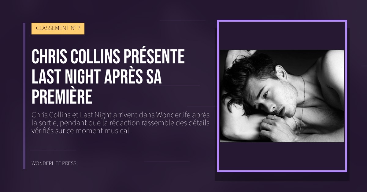 Wonderlife Press: Chris Collins présente Last Night après sa première. pochette de la sortie. CLASSEMENT N° 7.