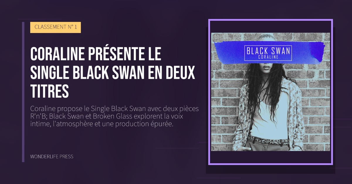 Wonderlife Press: Coraline présente le Single Black Swan en deux titres. pochette de la sortie. CLASSEMENT N° 1.