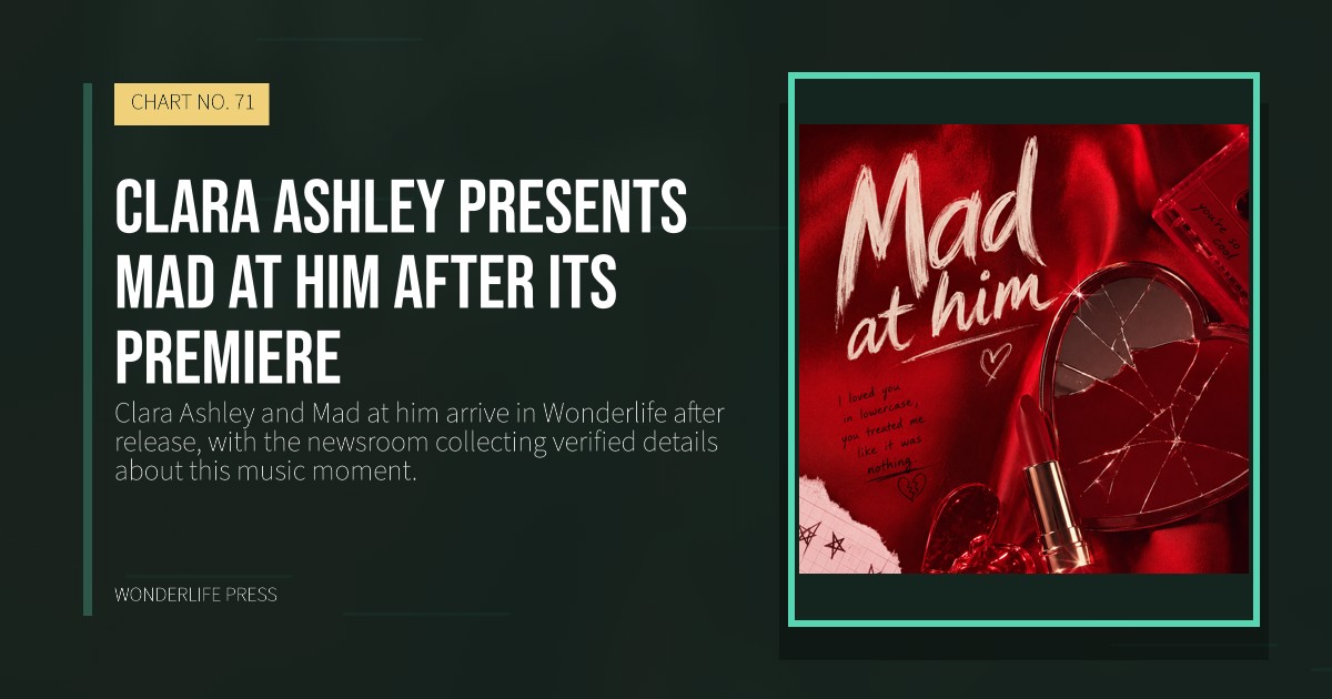 Wonderlife Press: Clara Ashley presents Mad at him after its premiere. release artwork. CHART NO. 71.