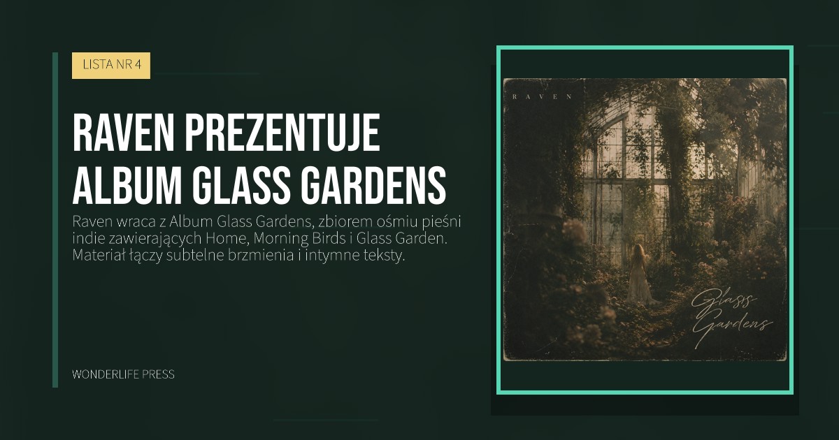 Wonderlife Press: Raven prezentuje album Glass Gardens. okładka wydawnictwa. LISTA NR 4.