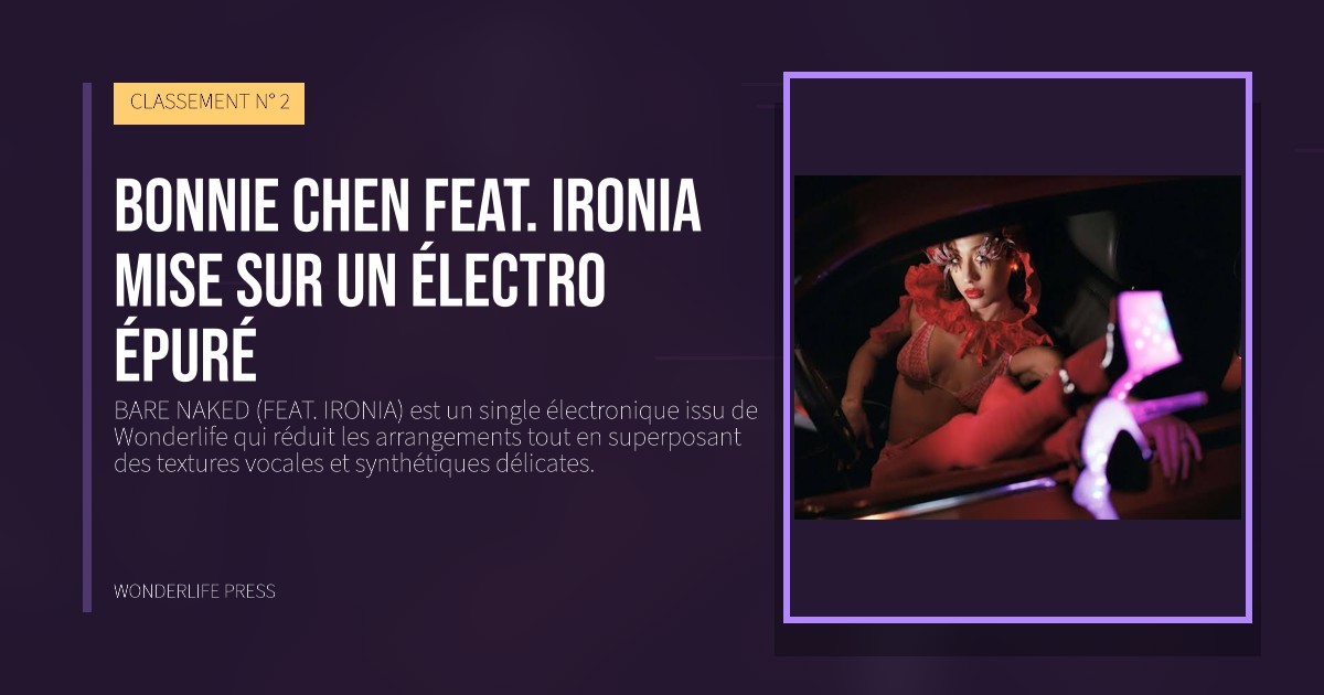 Wonderlife Press: Bonnie Chen feat. Ironia mise sur un électro épuré. pochette de la sortie. CLASSEMENT N° 2.