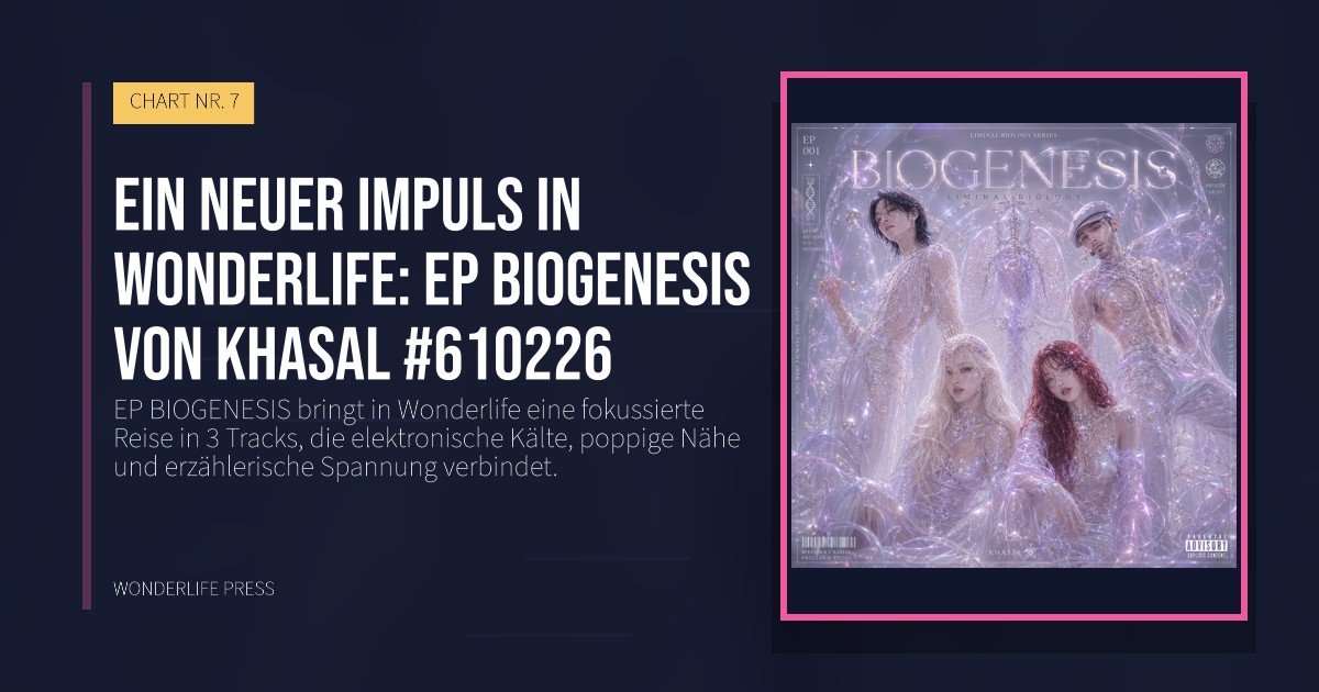 Wonderlife Press: Ein neuer impuls in Wonderlife: EP BIOGENESIS von Khasal #610226. Veröffentlichungscover. CHART NR. 7.