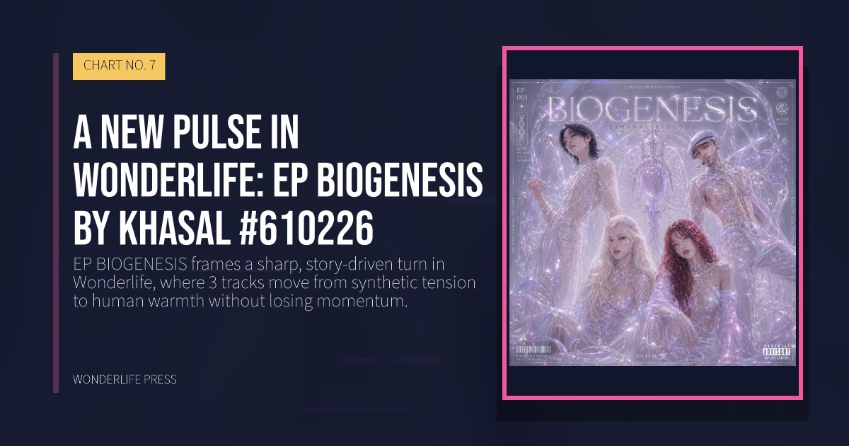 Wonderlife Press: A new pulse in Wonderlife: EP BIOGENESIS by Khasal #610226. release artwork. CHART NO. 7.