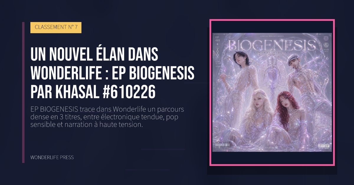 Wonderlife Press: Un nouvel élan dans Wonderlife : EP BIOGENESIS par Khasal #610226. pochette de la sortie. CLASSEMENT N° 7.