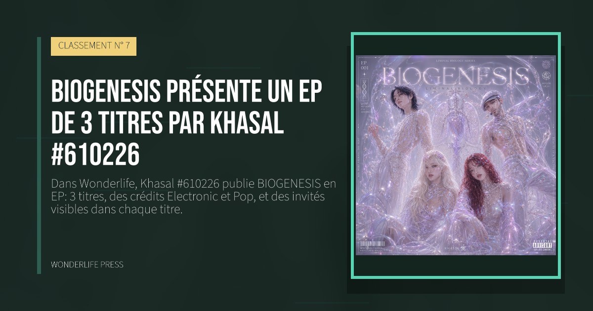 Wonderlife Press: BIOGENESIS présente un EP de 3 titres par Khasal #610226. pochette de la sortie. CLASSEMENT N° 7.