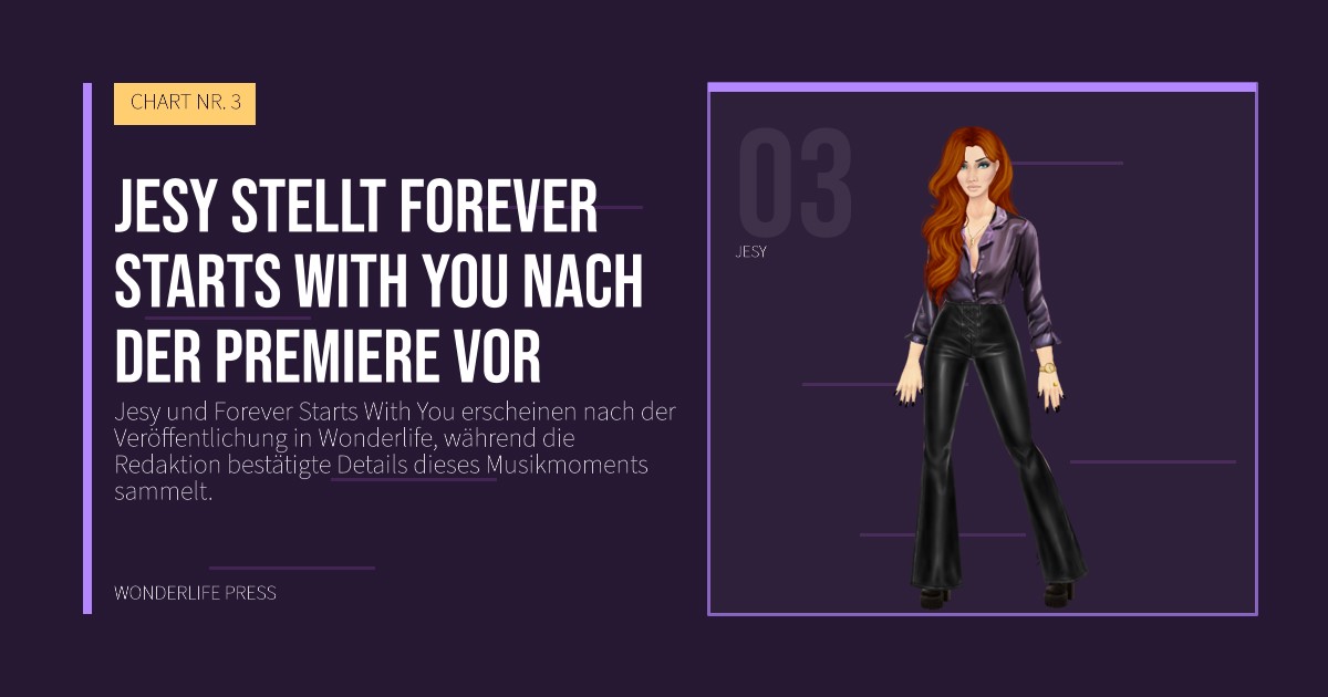 Wonderlife Press: Jesy stellt Forever Starts With You nach der Premiere vor. Künstlerporträt. CHART NR. 3.