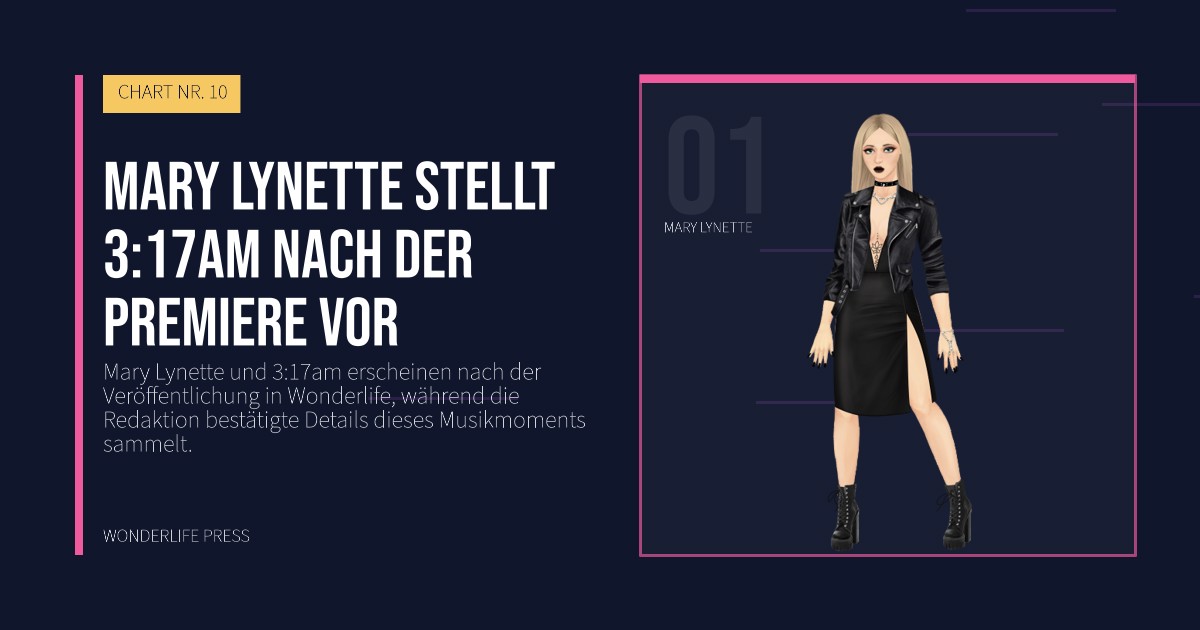 Wonderlife Press: Mary Lynette stellt 3:17am nach der Premiere vor. Künstlerporträt. CHART NR. 10.