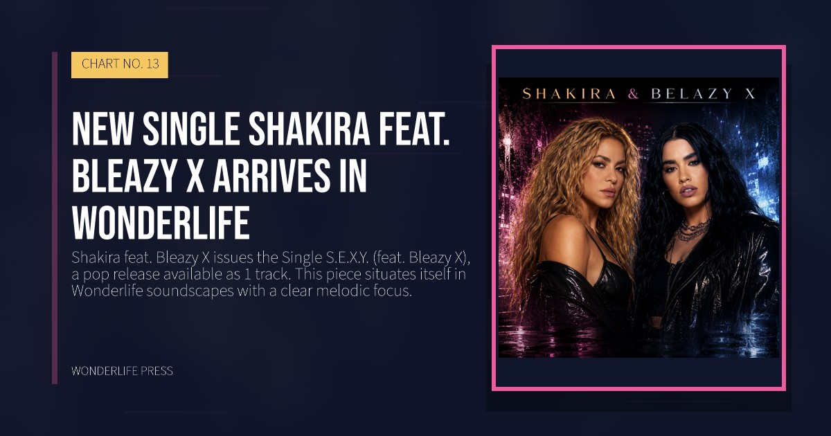 Wonderlife Press: New single Shakira feat. Bleazy X arrives in Wonderlife. release artwork. CHART NO. 13.