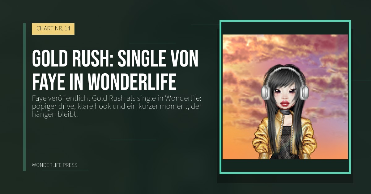 Wonderlife Press: Gold Rush: single von Faye in Wonderlife. Veröffentlichungscover. CHART NR. 14.