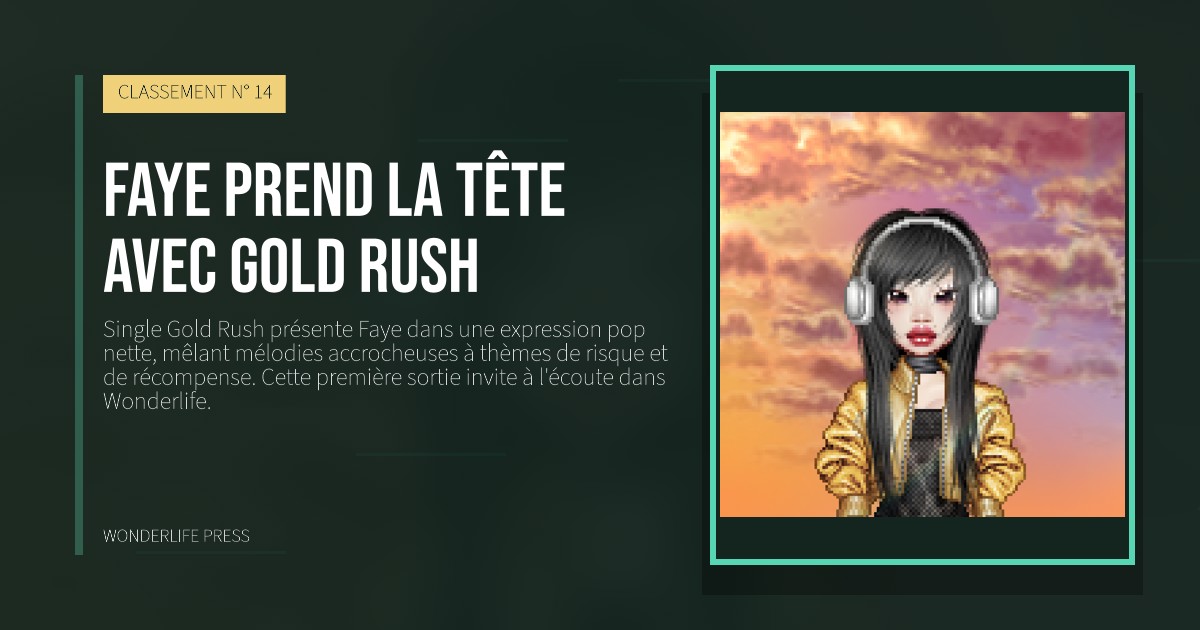 Wonderlife Press: Faye prend la tête avec Gold Rush. pochette de la sortie. CLASSEMENT N° 14.