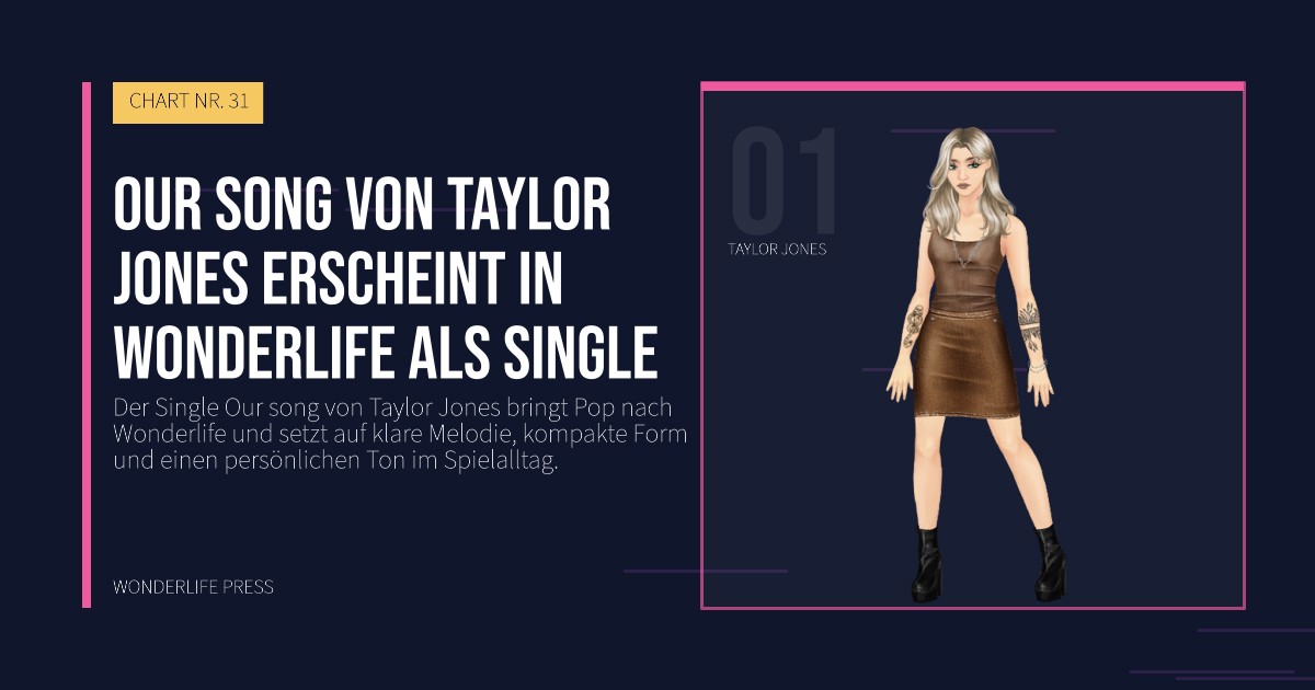 Wonderlife Press: Our song von Taylor Jones erscheint in Wonderlife als Single. Künstlerporträt. CHART NR. 31.