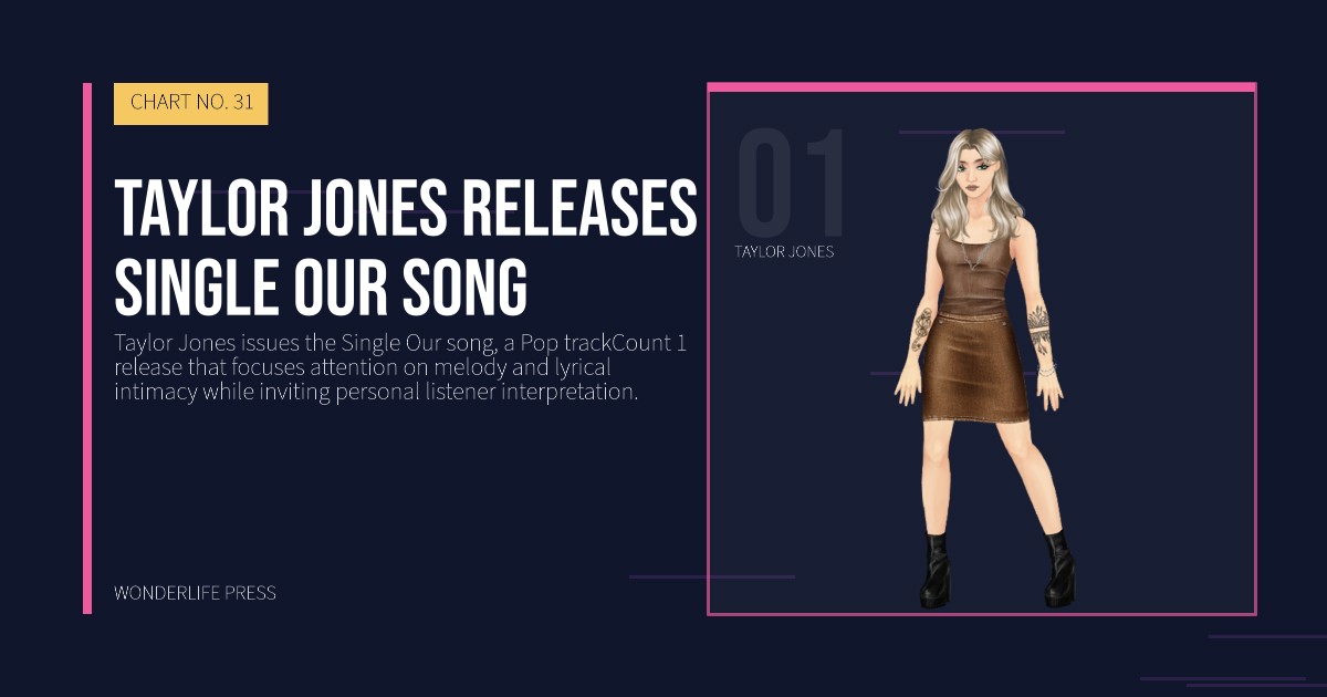 Wonderlife Press: Taylor Jones releases single Our song. artist portrait. CHART NO. 31.